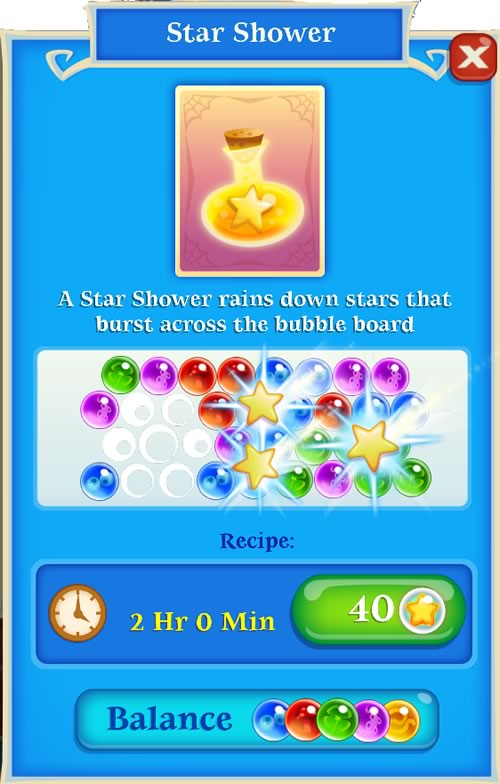 Bubble witch 2 Saga potions, star shower
